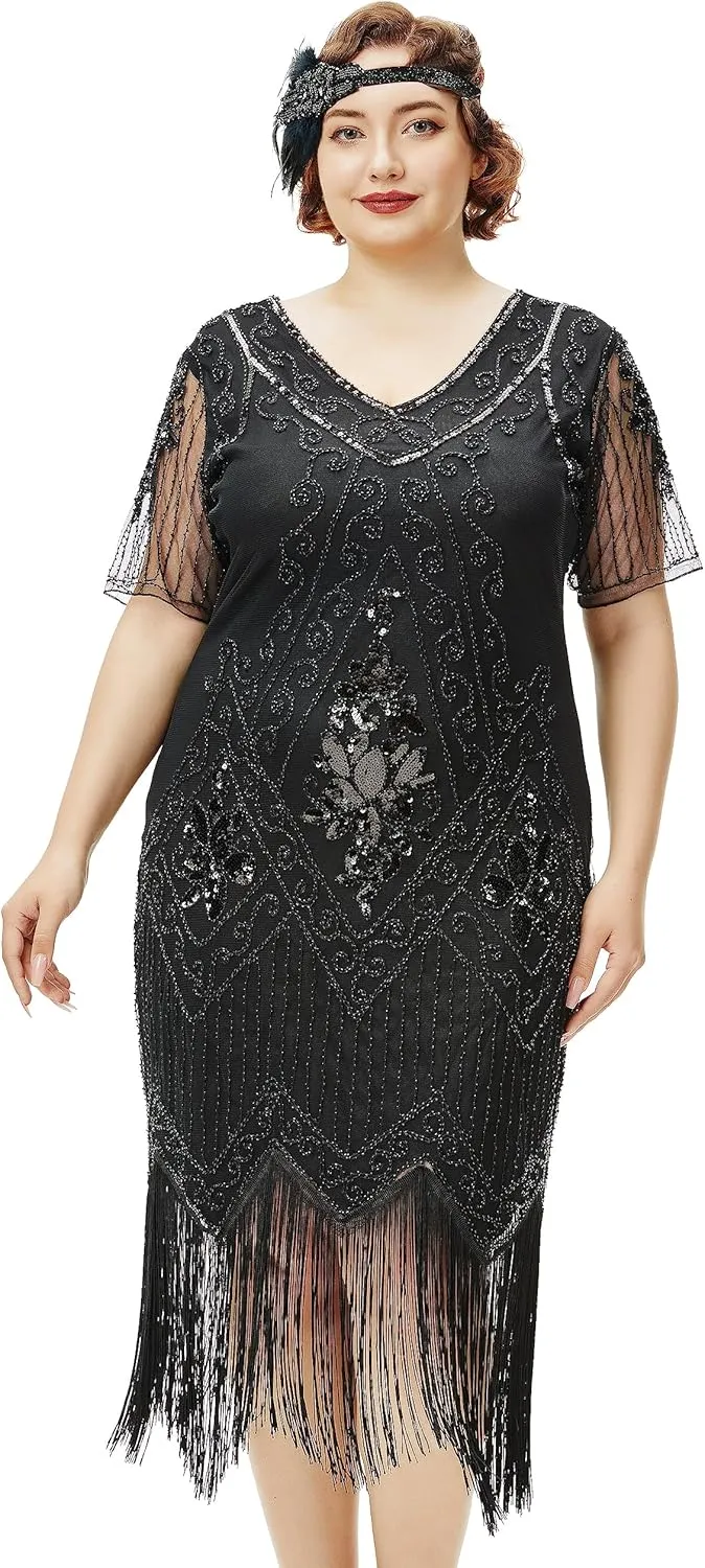 BABEYOND Great Gatsby Dresses for Women Plus Size Cocktail Dress 1920s Flapper Costume for Women
