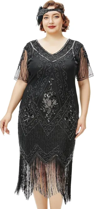 BABEYOND Great Gatsby Dresses for Women Plus Size Cocktail Dress 1920s Flapper Costume for Women