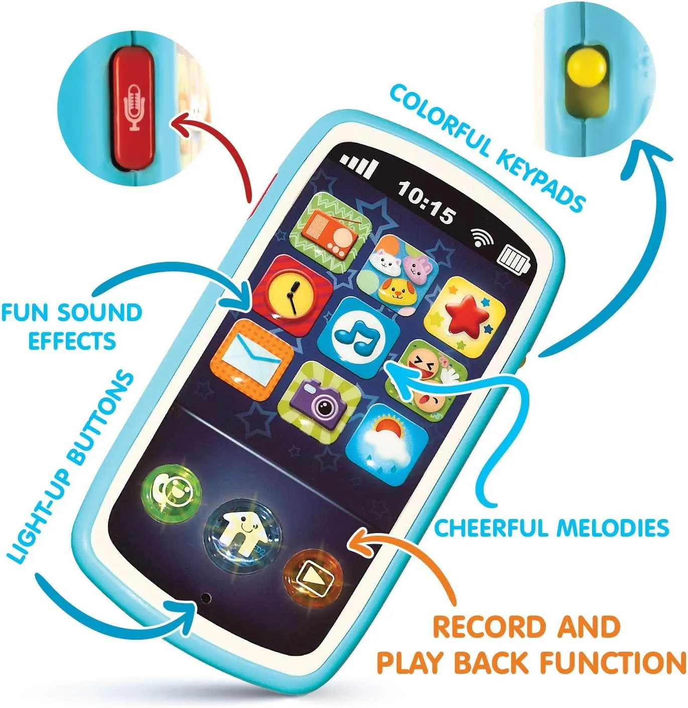 Baby Phone Toy with Record & Playback Features - Musical, Interactive and Educational Cell Phone Toddler Toys with 12 Smart Light Up Buttons - Learning Phones for Kids 6  Months – ASTM Certified