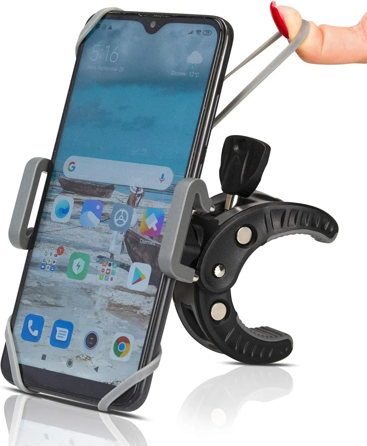 Baby Stroller Phone Holder, Shopping Cart, Golf Cart, Push Cart, Bike Phone Mount, for Motorcycle, Scooter, ATV, Boat, Spin Bike, Treadmill, Handlebar- Universal- iPhone, Cell Phone Clamp (Grey)