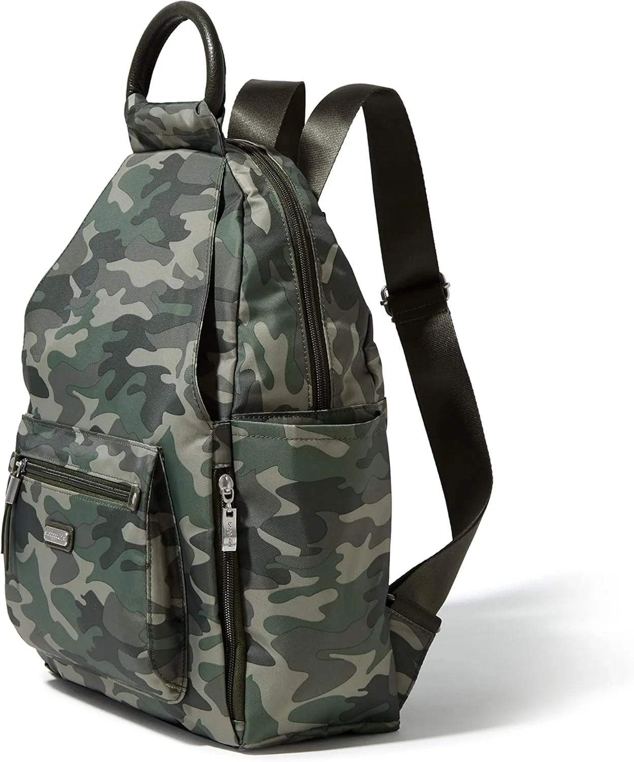 Baggallini Womens All Day Backpack With RFID Phone Wristlet, Olive Camo