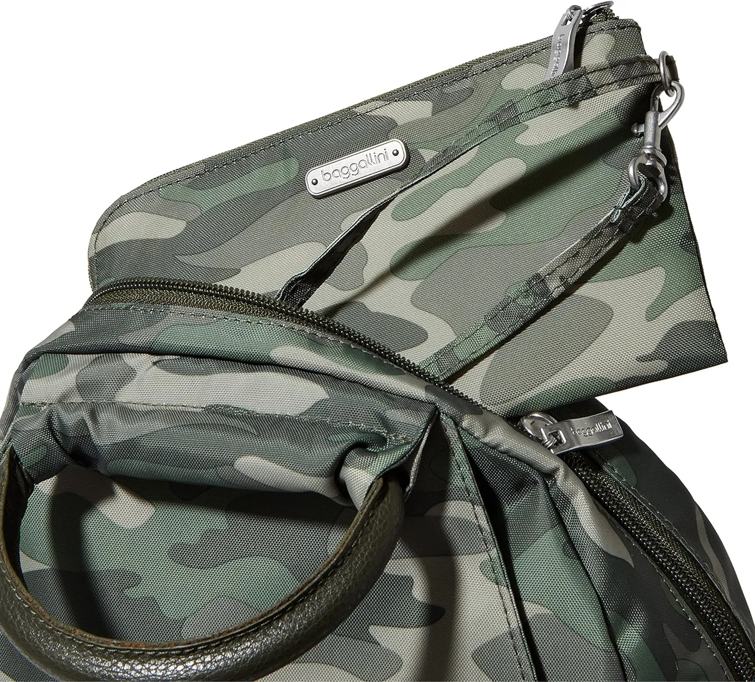 Baggallini Womens All Day Backpack With RFID Phone Wristlet, Olive Camo