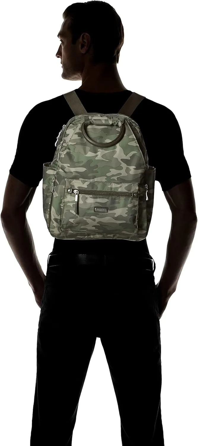 Baggallini Womens All Day Backpack With RFID Phone Wristlet, Olive Camo