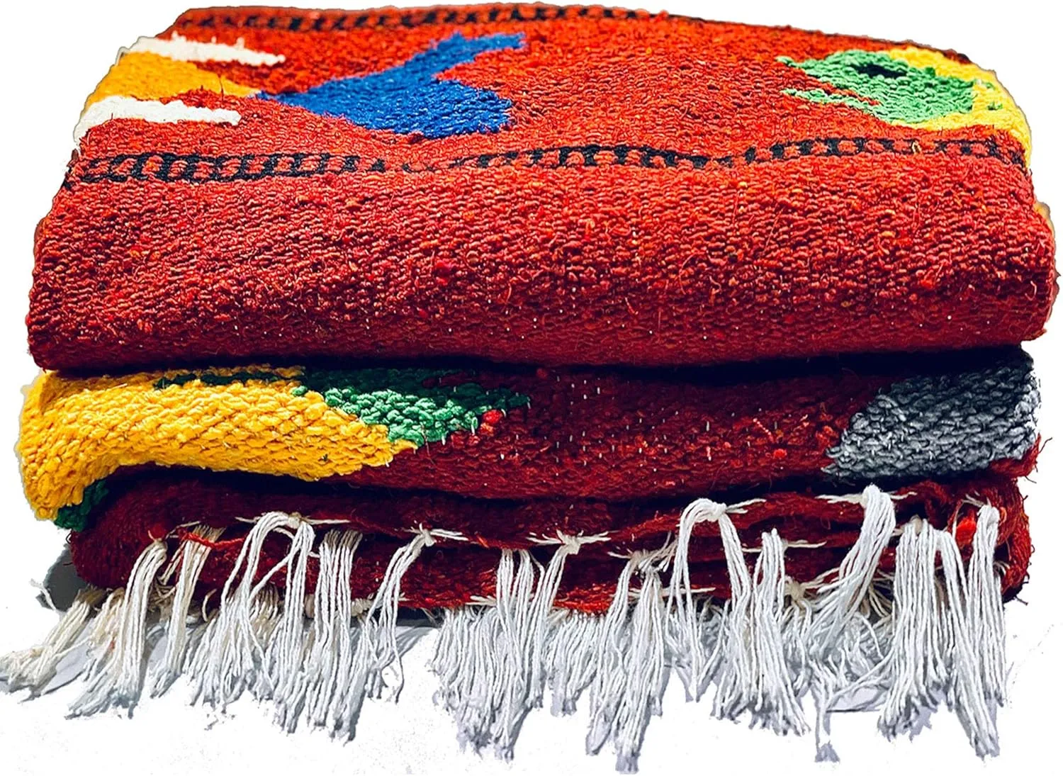 Baja Trader Serape Mexican Blanket, Yoga Mat, Camping Blanket, Beach Blanket, Picnic Blanket, Handmade Woven Throw Blanket, Home Decor, Car Blanket (Fish) (Rust)