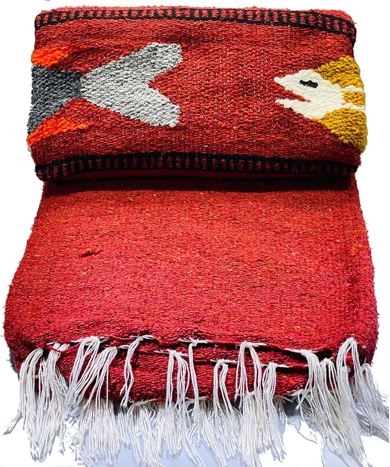 Baja Trader Serape Mexican Blanket, Yoga Mat, Camping Blanket, Beach Blanket, Picnic Blanket, Handmade Woven Throw Blanket, Home Decor, Car Blanket (Fish) (Rust)