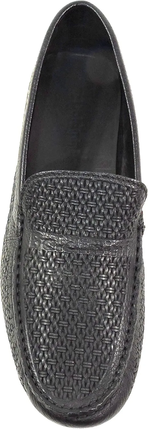 Baldinini Men's Black Woven Leather Loafers, Comfort Driving Moccasins, Slip-On Summer Shoes
