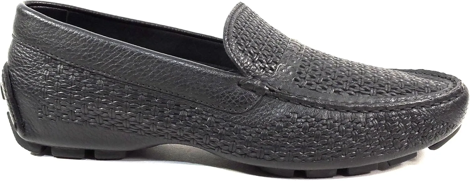 Baldinini Men's Black Woven Leather Loafers, Comfort Driving Moccasins, Slip-On Summer Shoes