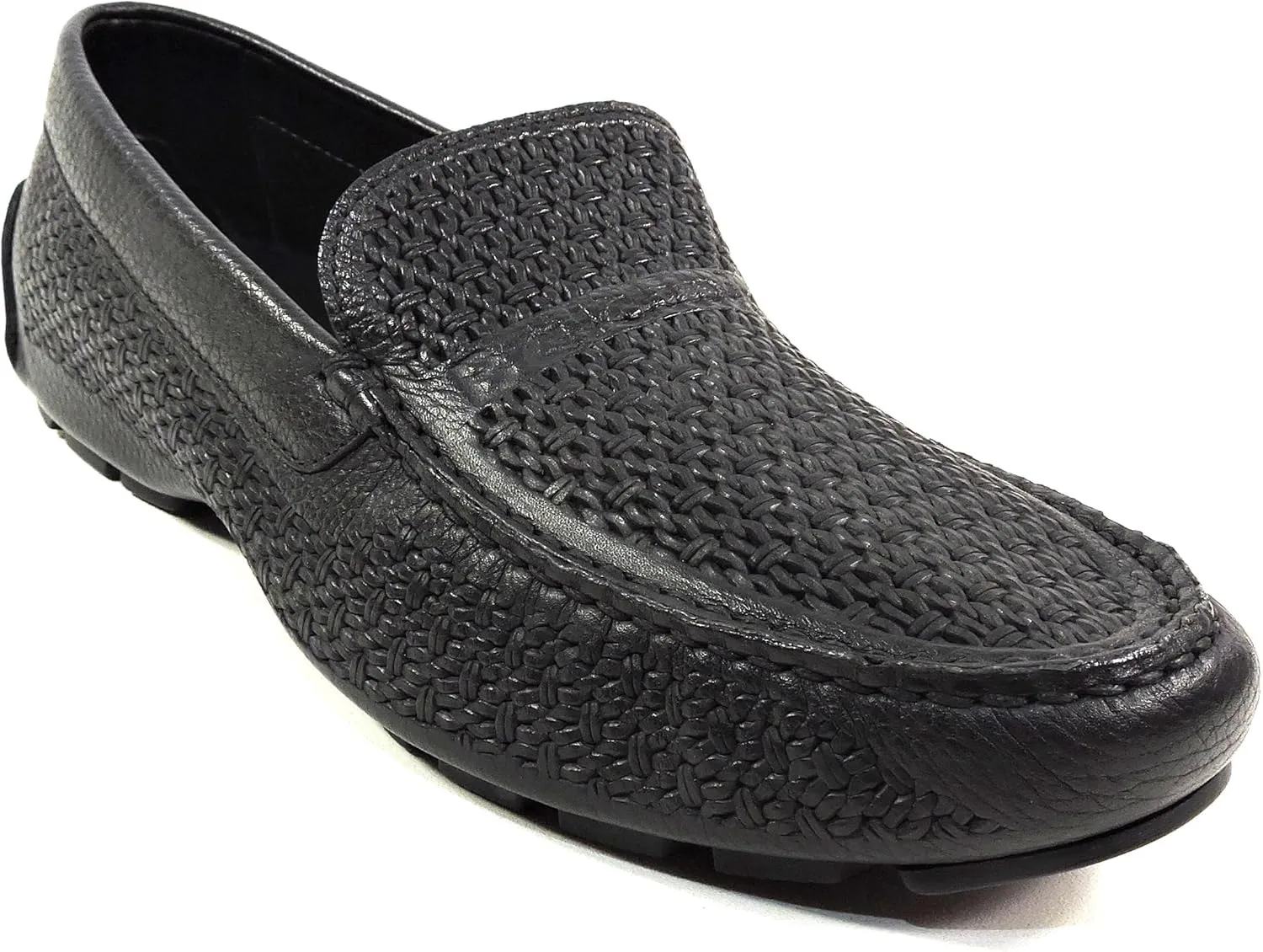 Baldinini Men's Black Woven Leather Loafers, Comfort Driving Moccasins, Slip-On Summer Shoes