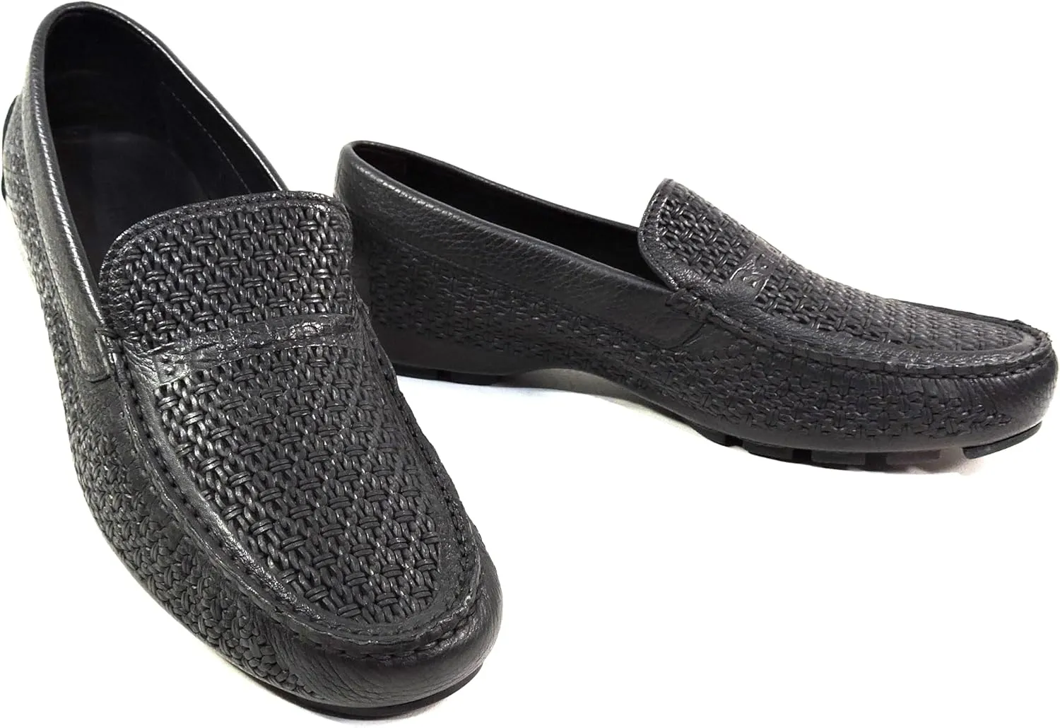 Baldinini Men's Black Woven Leather Loafers, Comfort Driving Moccasins, Slip-On Summer Shoes