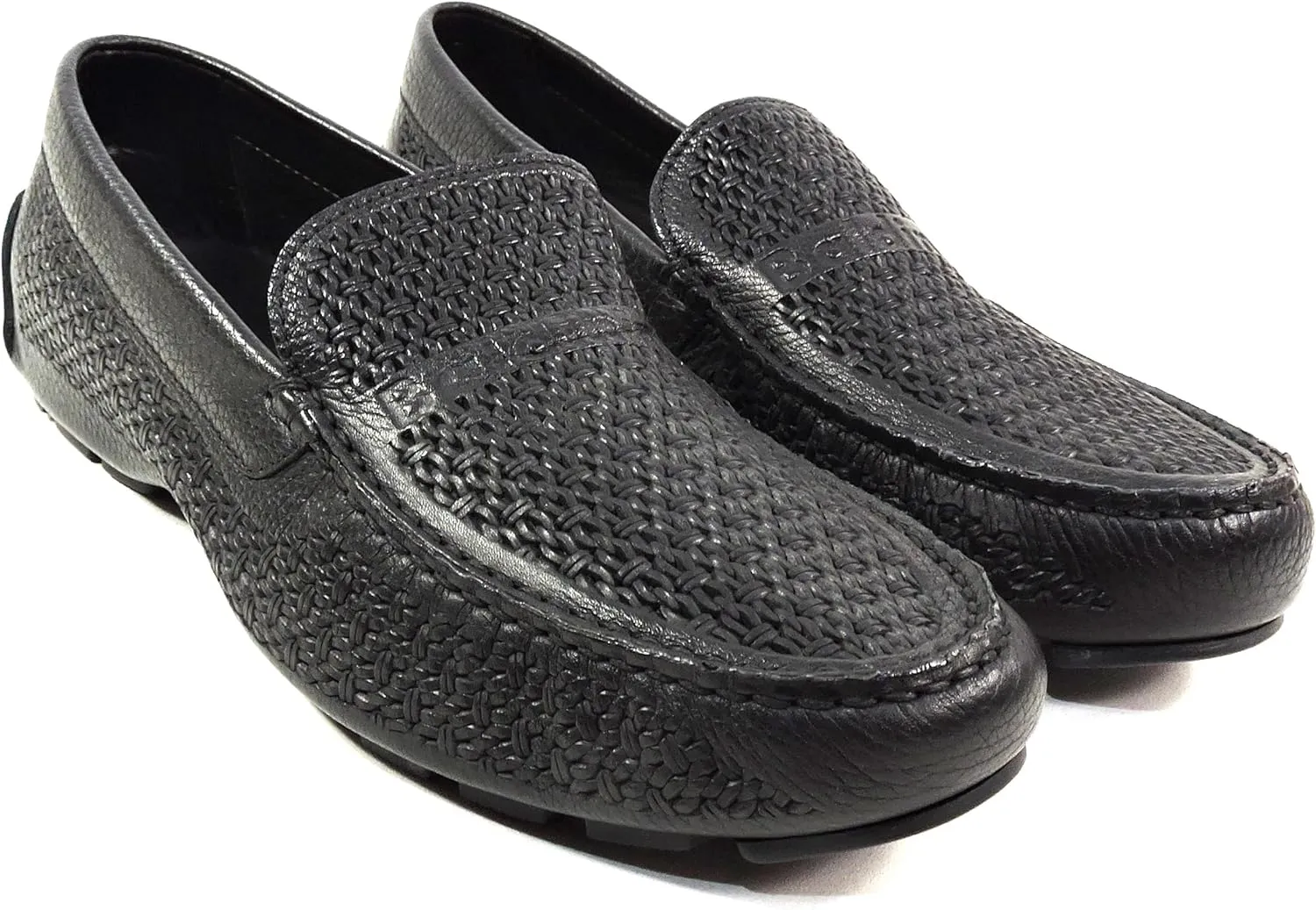 Baldinini Men's Black Woven Leather Loafers, Comfort Driving Moccasins, Slip-On Summer Shoes