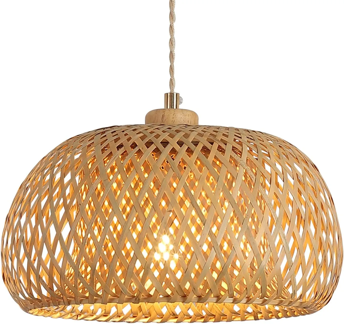 Bamboo Pendant Light Fixture One-Light Adjustable Boho Basket Handmade Woven Pendant Lighting for Kitchen Island Sink Farmhouse Dining Room