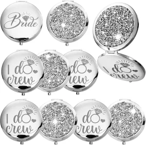 Barydat 10 Pieces Bridesmaid Gifts Set Magnifying Compact Mirror Bride I Do Crew Bridesmaid Proposal Gifts Travel Small Mirror for Purse Makeup Pocket Mirror for Women Wedding Party (Silver)