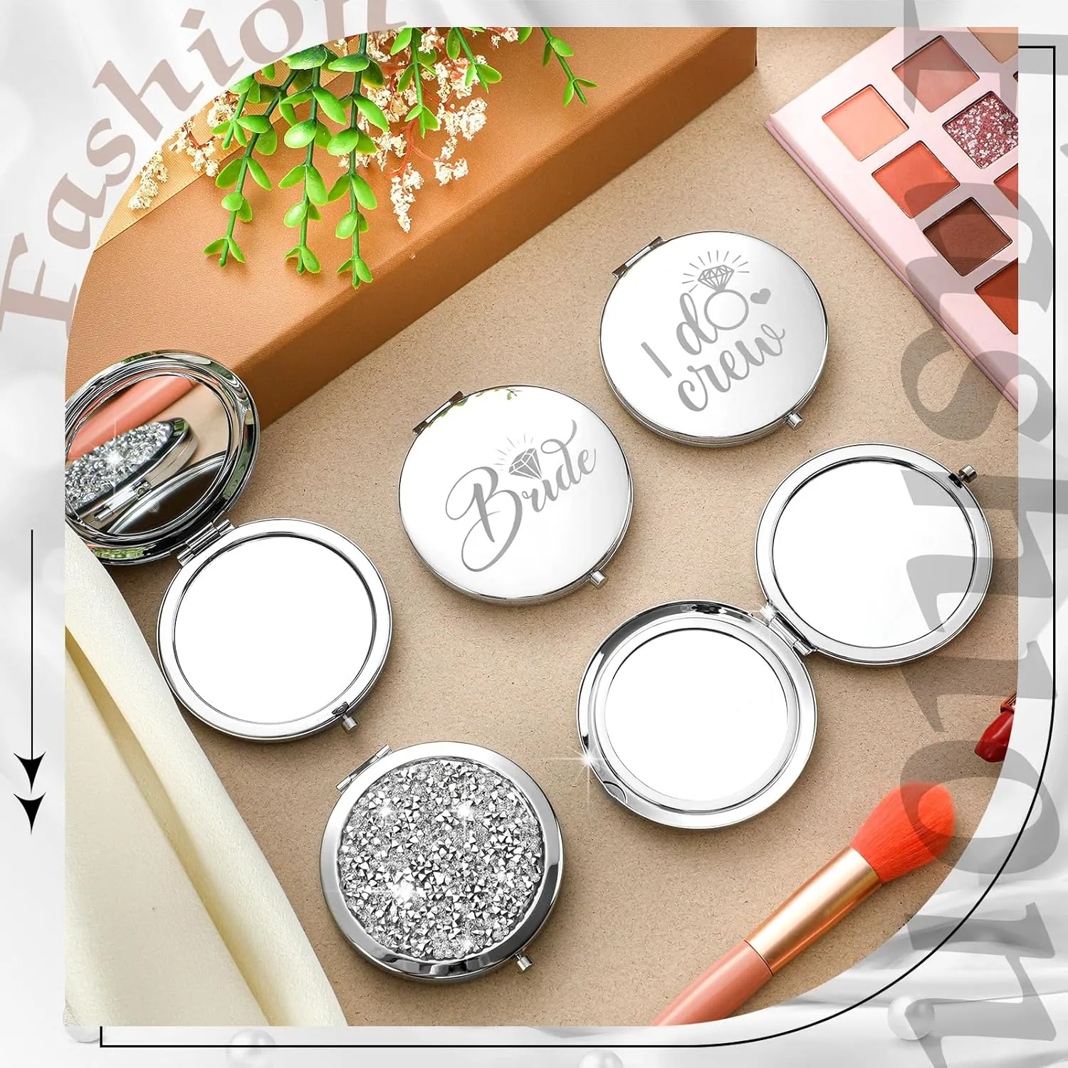 Barydat 10 Pieces Bridesmaid Gifts Set Magnifying Compact Mirror Bride I Do Crew Bridesmaid Proposal Gifts Travel Small Mirror for Purse Makeup Pocket Mirror for Women Wedding Party (Silver)