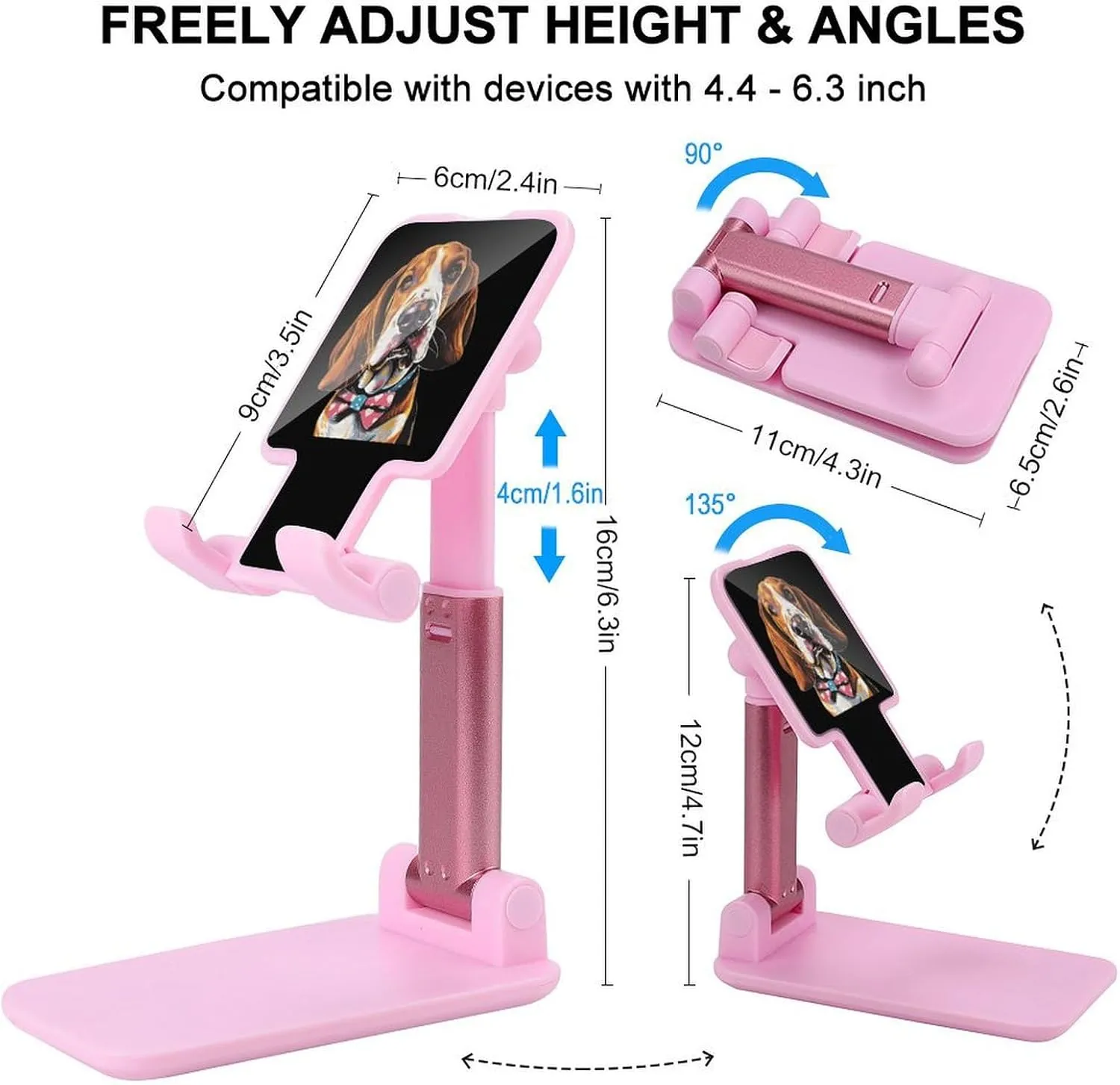 Basset Hound Dog with Bow Tie Foldable Cell Phone Stand for Desktop Portable Adjustable Table Phone Holder Travel Accessories