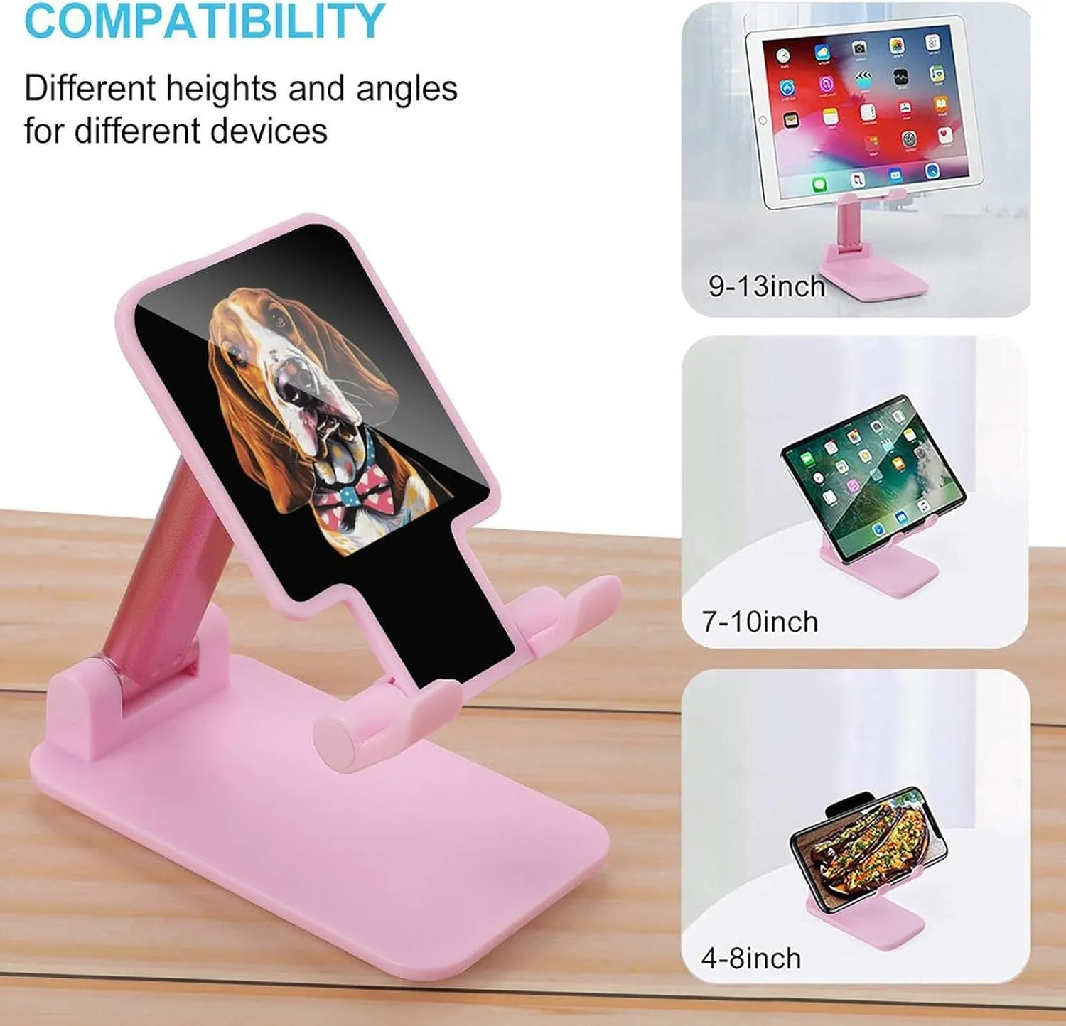 Basset Hound Dog with Bow Tie Foldable Cell Phone Stand for Desktop Portable Adjustable Table Phone Holder Travel Accessories