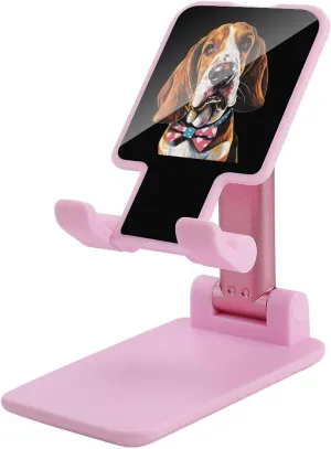 Basset Hound Dog with Bow Tie Foldable Cell Phone Stand for Desktop Portable Adjustable Table Phone Holder Travel Accessories