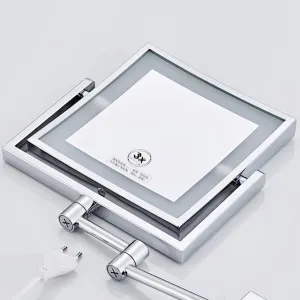 Bathroom LED Makeup Mirror with Light Square Single Sided Folding Telescopic Wall Mounted 3 X Magnification Beauty Mirror