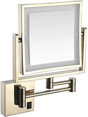 Bathroom LED Makeup Mirror with Light Square Single Sided Folding Telescopic Wall Mounted 3 X Magnification Beauty Mirror