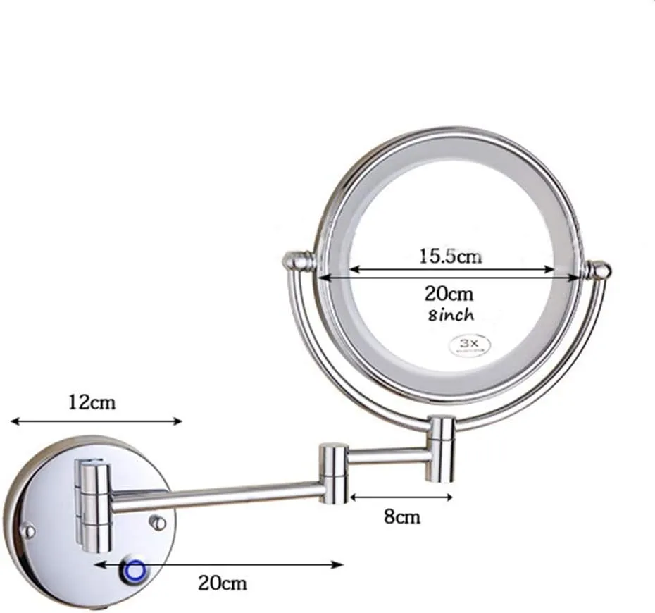 Bathroom Makeup Mirror Wall-Mounted Foldable Telescopic Touch Single-Sided 3X / 5X Magnified Beauty Mirror(Concealed,5X)