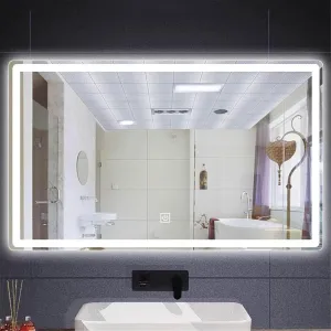 Bathroom Mirror, Rectangular Decorative LED Makeup Mirror with Anti-Fog and Smart Touch Buttons(White Light,31.5" L x 23.6" W)
