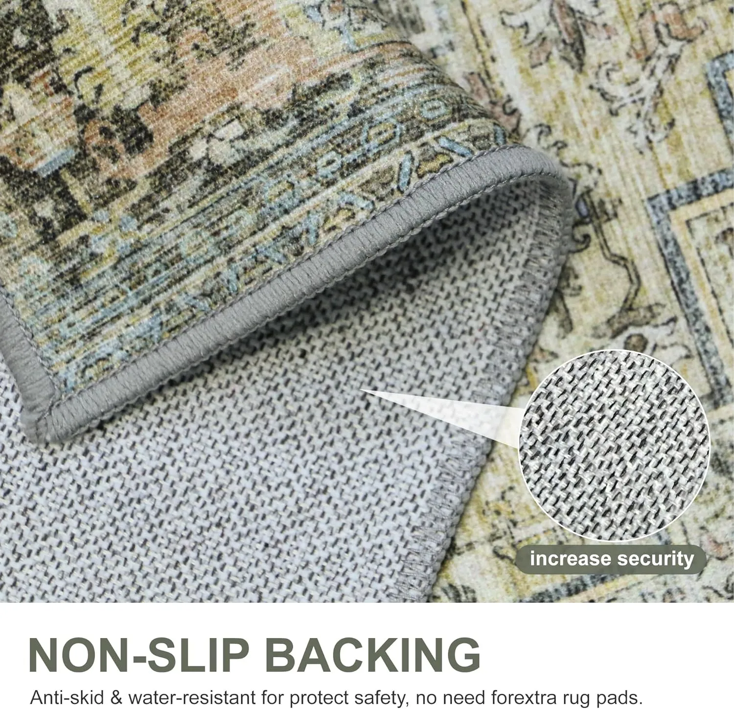 Bavni Area Rug, 3x5 Non-Slip Washable Rug for Living Room, Aesthetic Stain-Resistant Rugs for Bedroom, Lightweight Design Low Pile Rugs, Heavy Grey/Gold