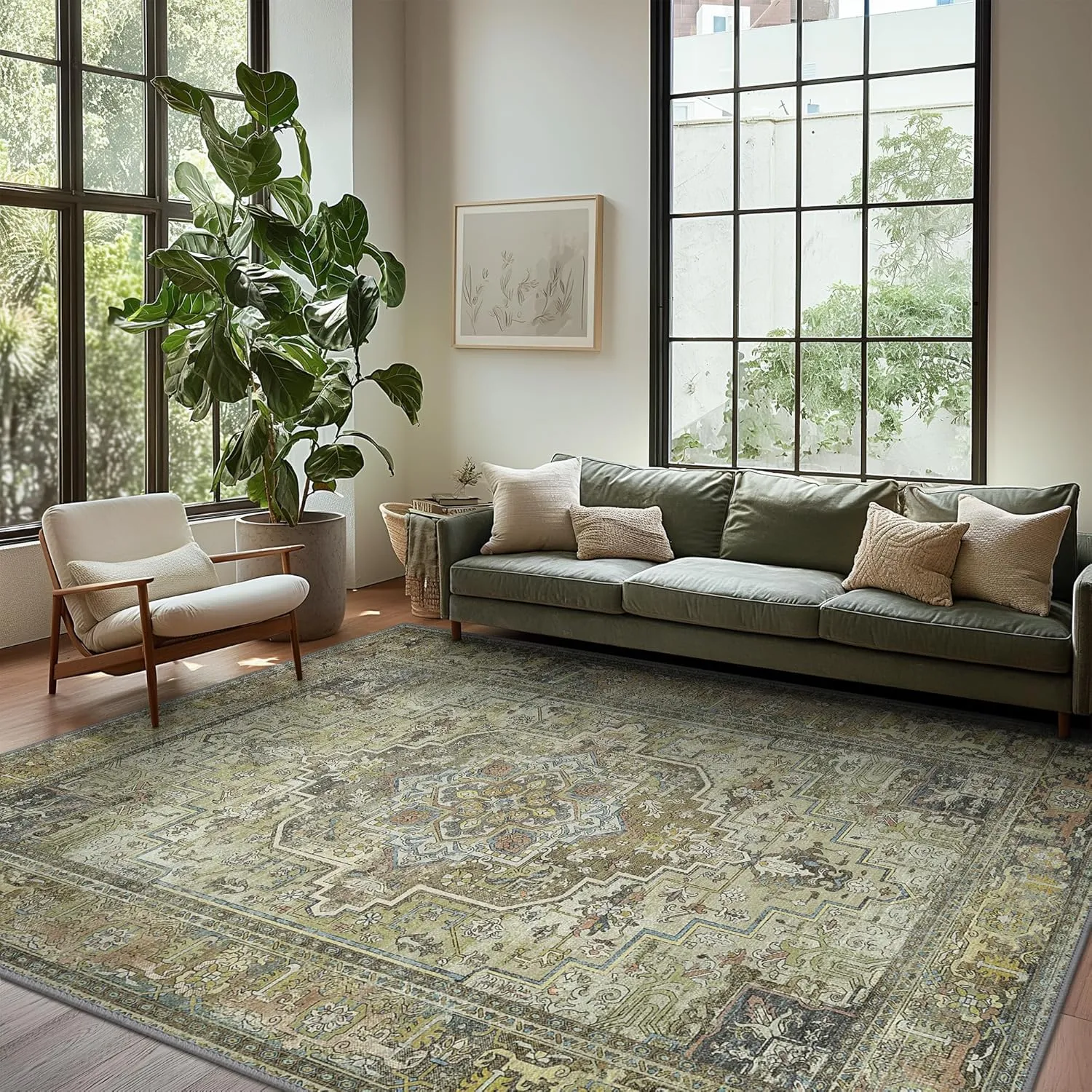 Bavni Area Rug, 3x5 Non-Slip Washable Rug for Living Room, Aesthetic Stain-Resistant Rugs for Bedroom, Lightweight Design Low Pile Rugs, Heavy Grey/Gold