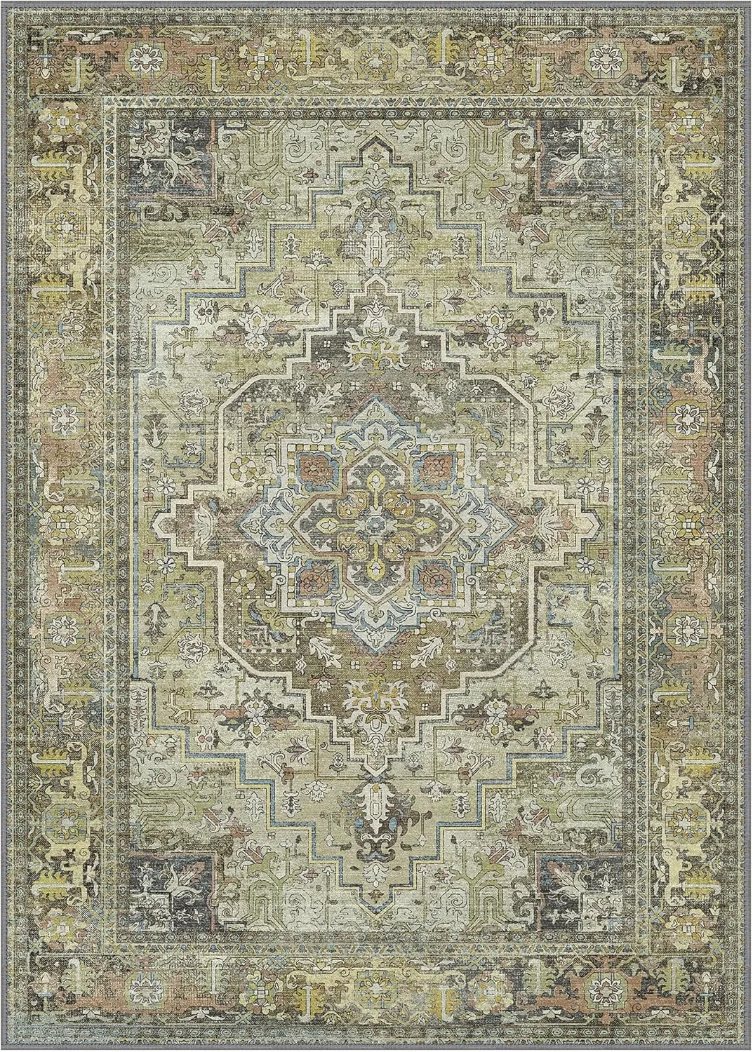 Bavni Area Rug, 3x5 Non-Slip Washable Rug for Living Room, Aesthetic Stain-Resistant Rugs for Bedroom, Lightweight Design Low Pile Rugs, Heavy Grey/Gold