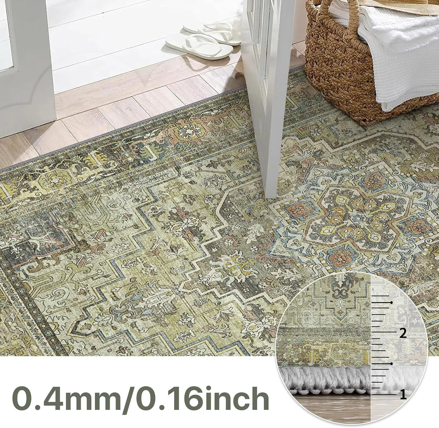 Bavni Area Rug, 3x5 Non-Slip Washable Rug for Living Room, Aesthetic Stain-Resistant Rugs for Bedroom, Lightweight Design Low Pile Rugs, Heavy Grey/Gold