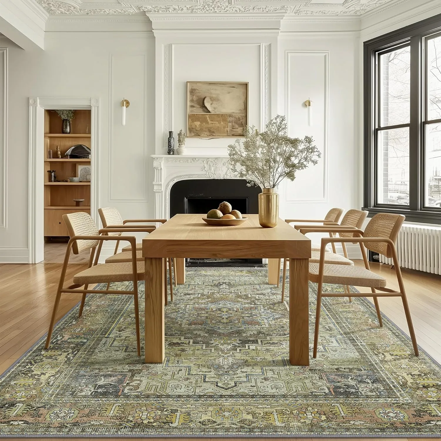 Bavni Area Rug, 3x5 Non-Slip Washable Rug for Living Room, Aesthetic Stain-Resistant Rugs for Bedroom, Lightweight Design Low Pile Rugs, Heavy Grey/Gold