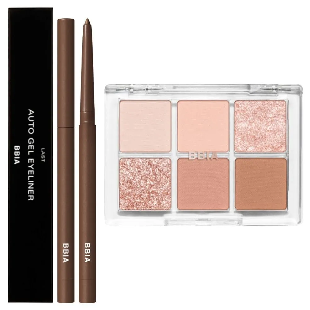 BBIA Last Auto Gel Eyeliner (04 MELLOW BROWN)   Ready To Wear Eye Palette (01 NUDE BLUSH) Bundle Set