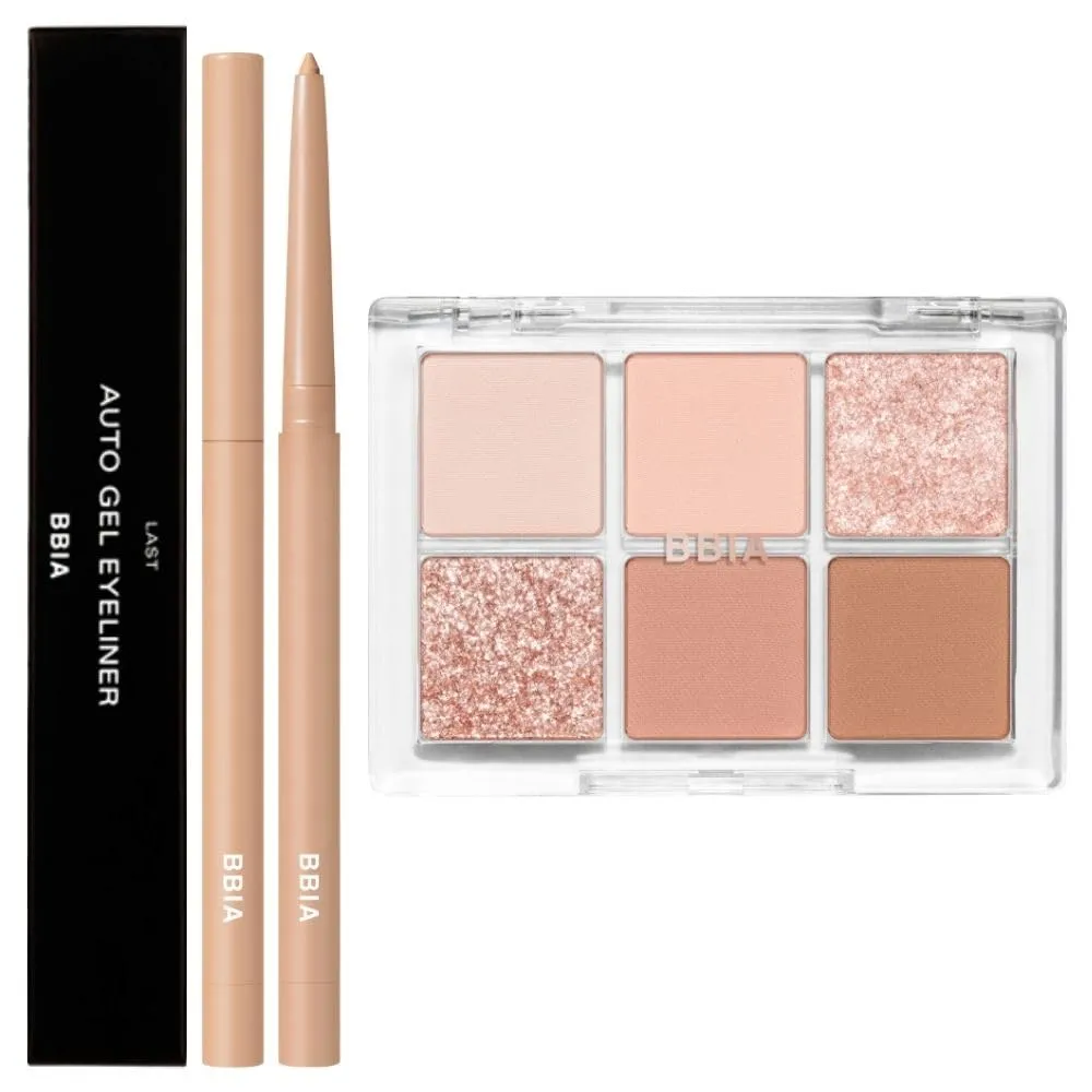 BBIA Last Auto Gel Eyeliner (12 CREAM BEIGE)   Ready To Wear Eye Palette (01 NUDE BLUSH) Bundle Set
