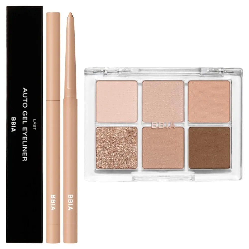 BBIA Last Auto Gel Eyeliner (12 CREAM BEIGE)   Ready To Wear Eye Palette (02 MOOD BLUSH) Bundle Set