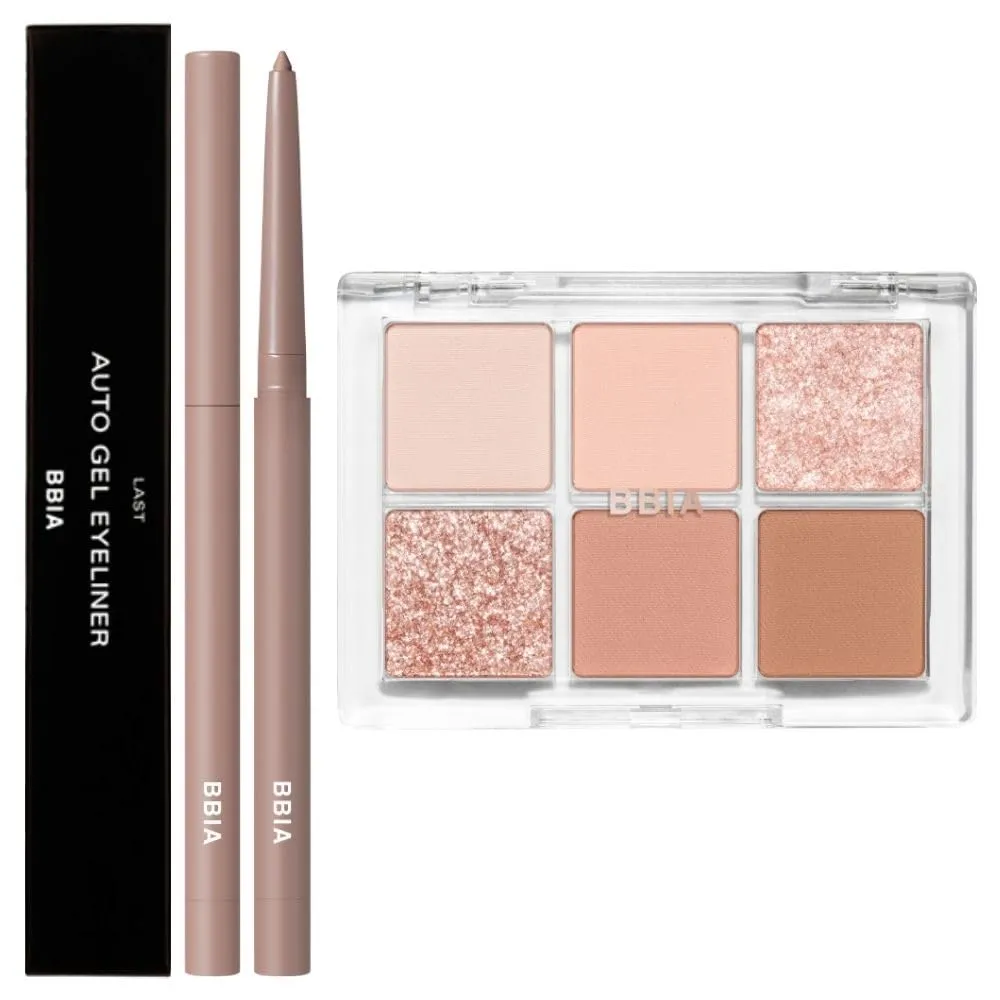 BBIA Last Auto Gel Eyeliner (14 ALMOND BEIGE)   Ready To Wear Eye Palette (01 NUDE BLUSH) Bundle Set