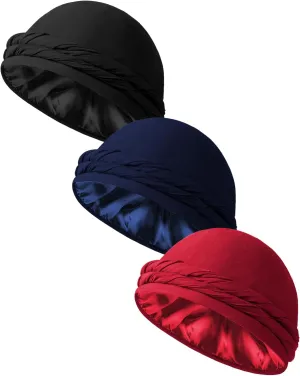 BEACE Silk Satin Lined Pre-Tied Turban Durag Head Wrap for Men & Women, Halo Turban Skull Cap Bonnet Hair Cover for Sleeping