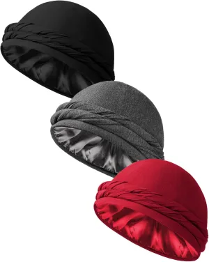 BEACE Silk Satin Lined Pre-Tied Turban Durag Head Wrap for Men & Women, Halo Turban Skull Cap Bonnet Hair Cover for Sleeping