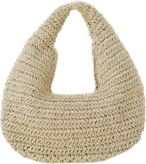 Beach Bag for Women - Straw Tote Bag Crescent Hobo Purse Summer Woven Handbag for Travel Vocation