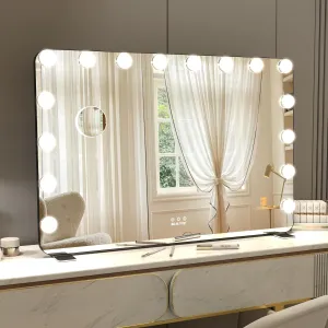 BEAUTME Large Vanity Mirror with Lights, 36''×24'' Makeup Mirror, Light up Mirror with 16 Dimmable LED Lights and 10X Magnification, 3 Lighting Modes, Touch Control