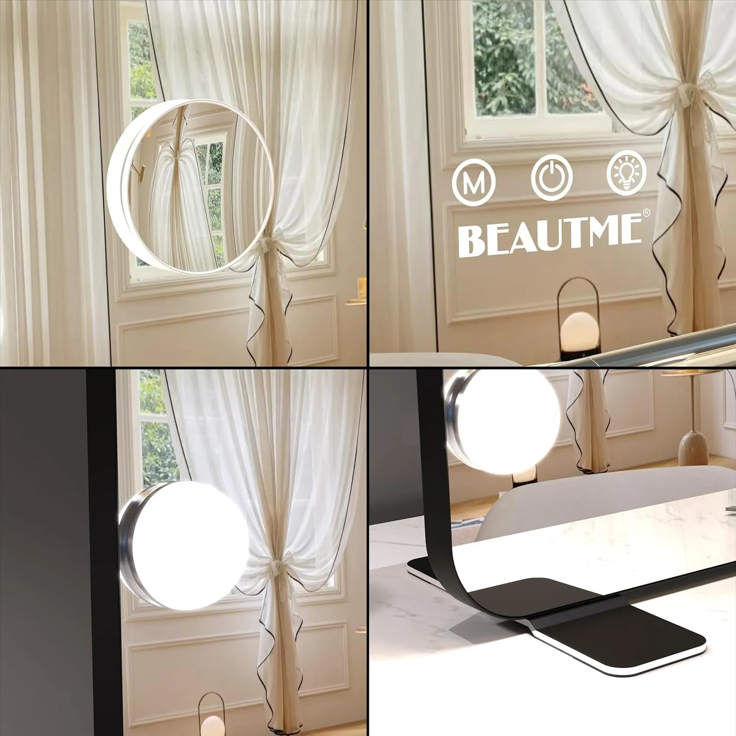BEAUTME Large Vanity Mirror with Lights, 36''×24'' Makeup Mirror, Light up Mirror with 16 Dimmable LED Lights and 10X Magnification, 3 Lighting Modes, Touch Control