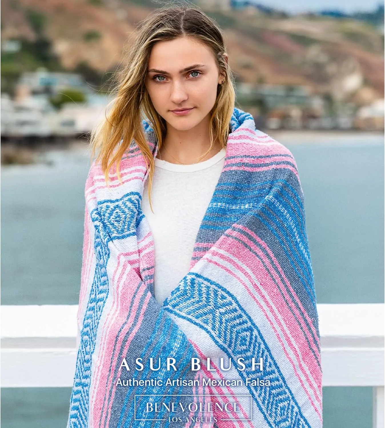 Benevolence LA Authentic Handwoven Mexican Blanket | Yoga Blankets, Outdoor, Picnic, Beach, Camping | Equestrian Saddle | Serape 50x70 inches - Azure, Pack of 1