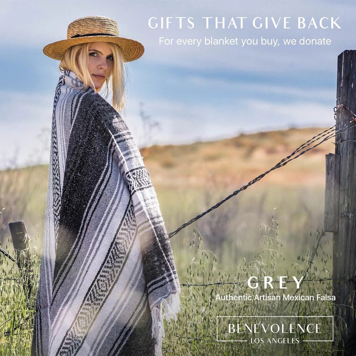 Benevolence LA Authentic Handwoven Mexican Blanket | Yoga Blankets, Outdoor, Picnic, Beach, Camping | Equestrian Saddle | Serape 50x70 inches - Gray, Pack of 1