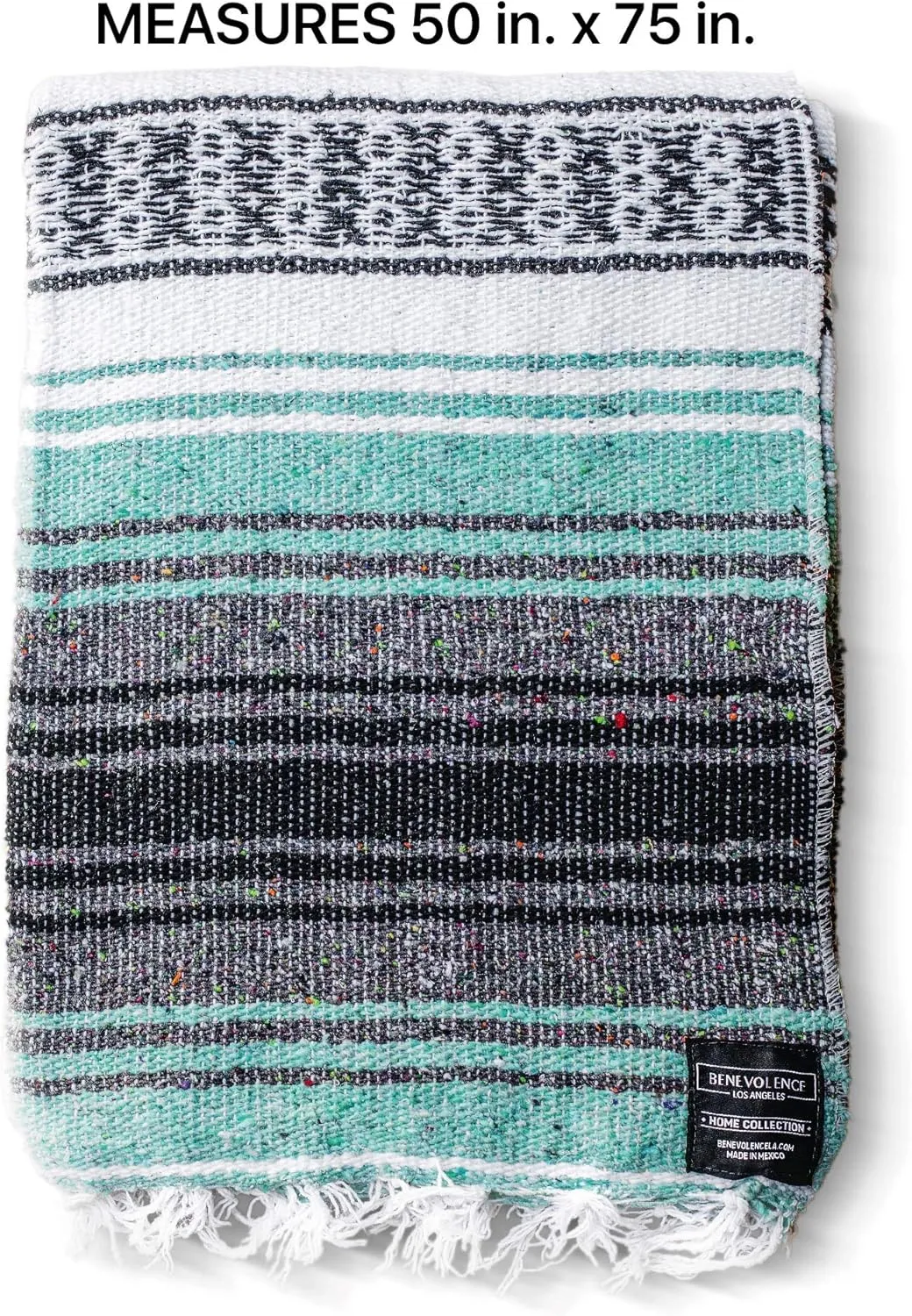 Benevolence LA Authentic Handwoven Mexican Blanket | Yoga Blankets, Outdoor, Picnic, Beach, Camping | Equestrian Saddle | Serape 50x70 inches - Mint, Pack of 1