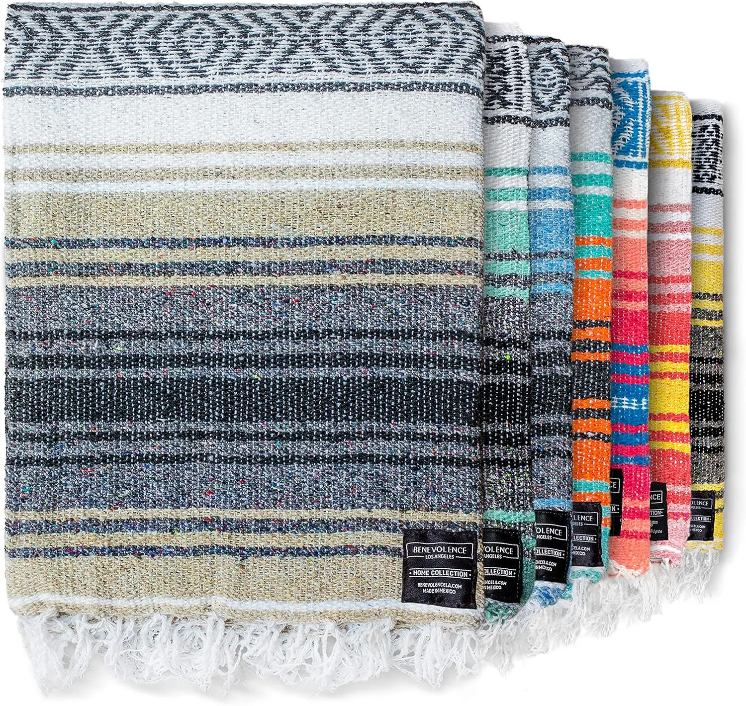 Benevolence LA Authentic Handwoven Mexican Blanket | Yoga Blankets, Outdoor, Picnic, Beach, Camping | Equestrian Saddle | Serape 50x70 inches - Sand, Pack of 1