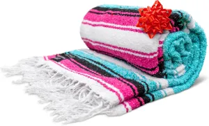 Benevolence LA Mexican Saddle & Outdoor Blanket, Handwoven by Traditional Artisans - Aqua, 75 x 52