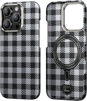 BENKS ArmorVichy Case for iPhone 16 Pro Max, MagSafe Compatible Slim Protective Case Built with Dupont Kevlar Fiber, Anti-Fingerprint UV Finish, Vichy Check Design, Black