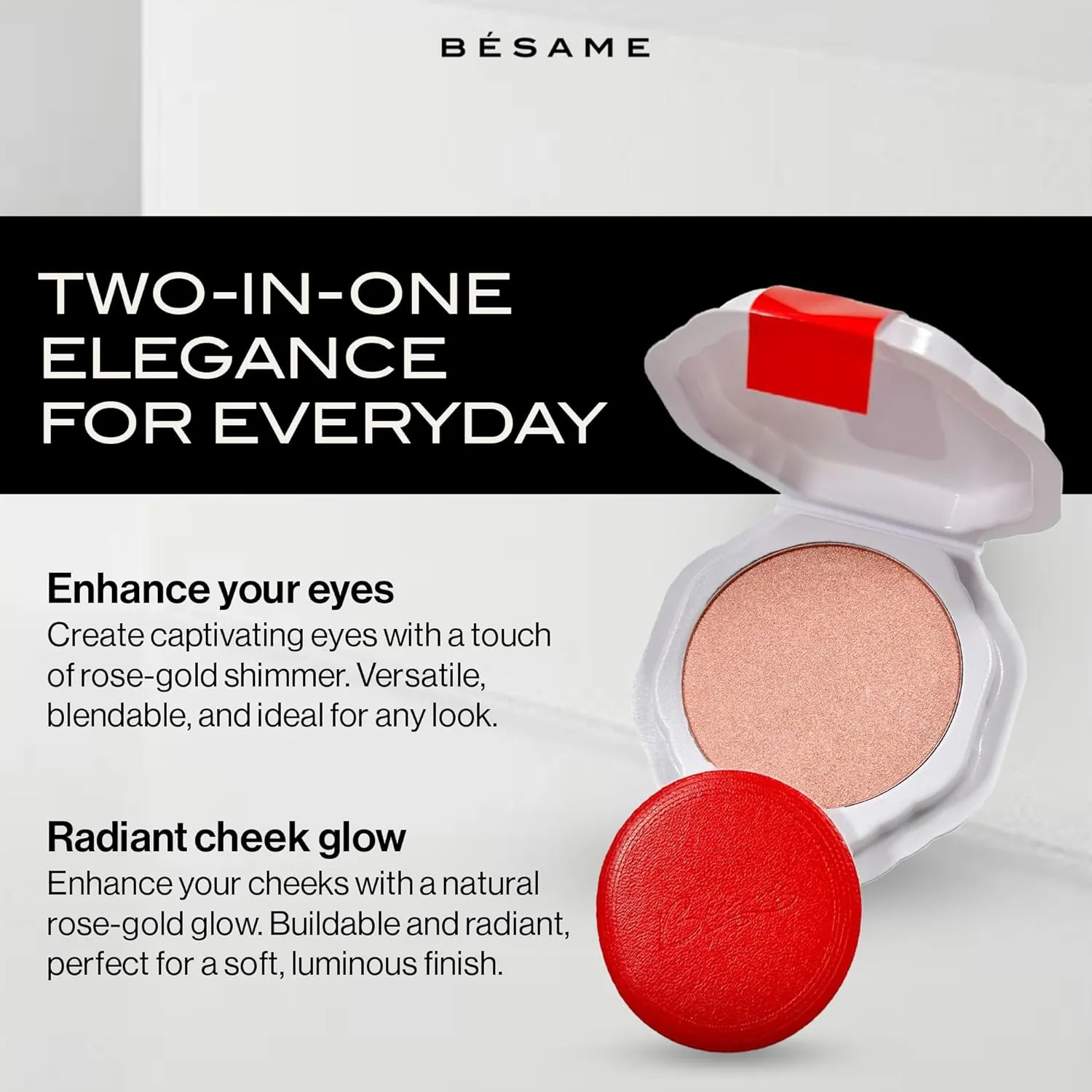 Besame Cosmetics Rose Gold Highlighter Refill - Fits Signature Compacts Post-2019, Shimmering Glow, Safe for Eyes