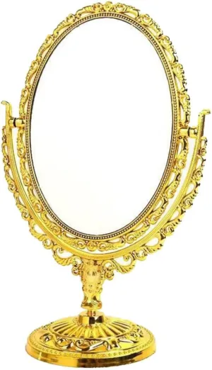 BESPORTBLE 1pc Mirror for Desk Floor Mirror Fold Down Desk Retro Makeup Mirror Swivel Desk Table Top Mirrors European Vanity Mirror Gold Table Mirror Wall Mirror Vintage Cosmetic to Rotate