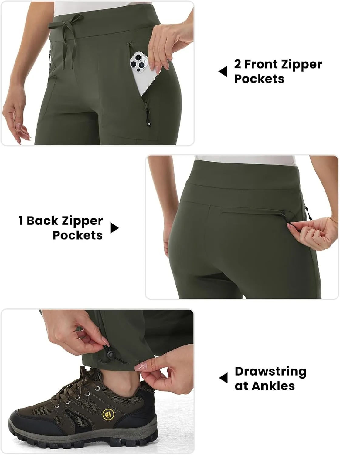 BGOWATU Women's Hiking Pants Lightweight Quick Dry Casual Joggers with Zipper Pockets Athletic Water Resistant Outdoor