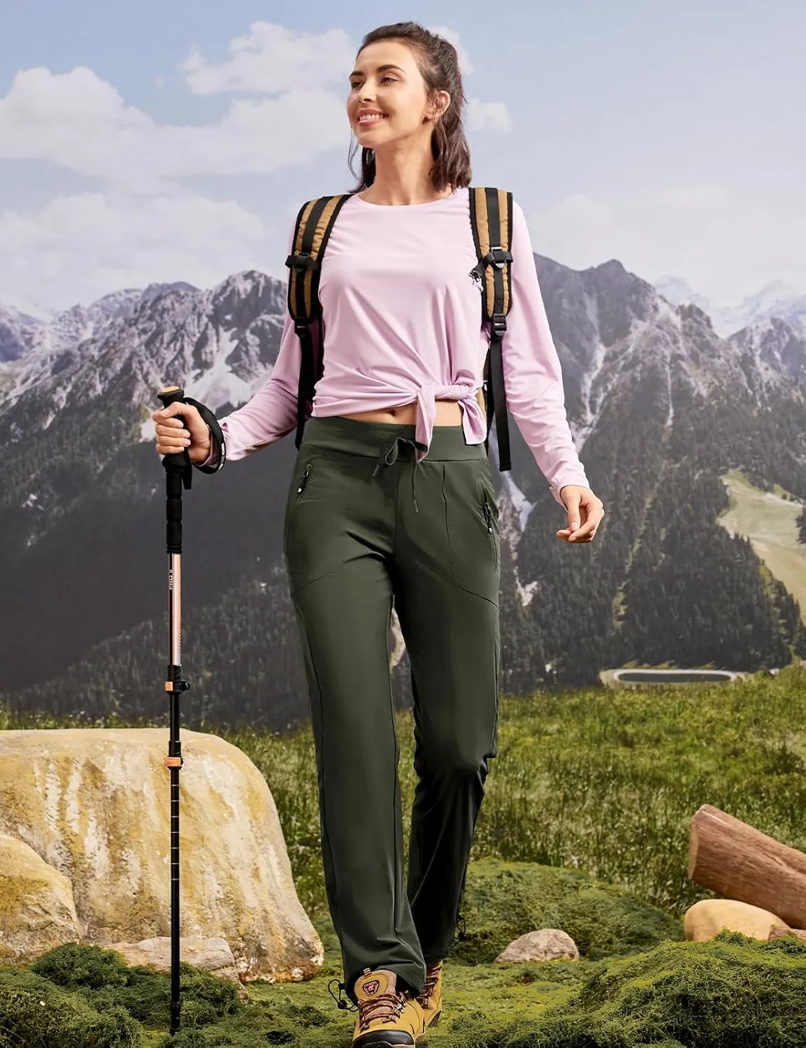 BGOWATU Women's Hiking Pants Lightweight Quick Dry Casual Joggers with Zipper Pockets Athletic Water Resistant Outdoor