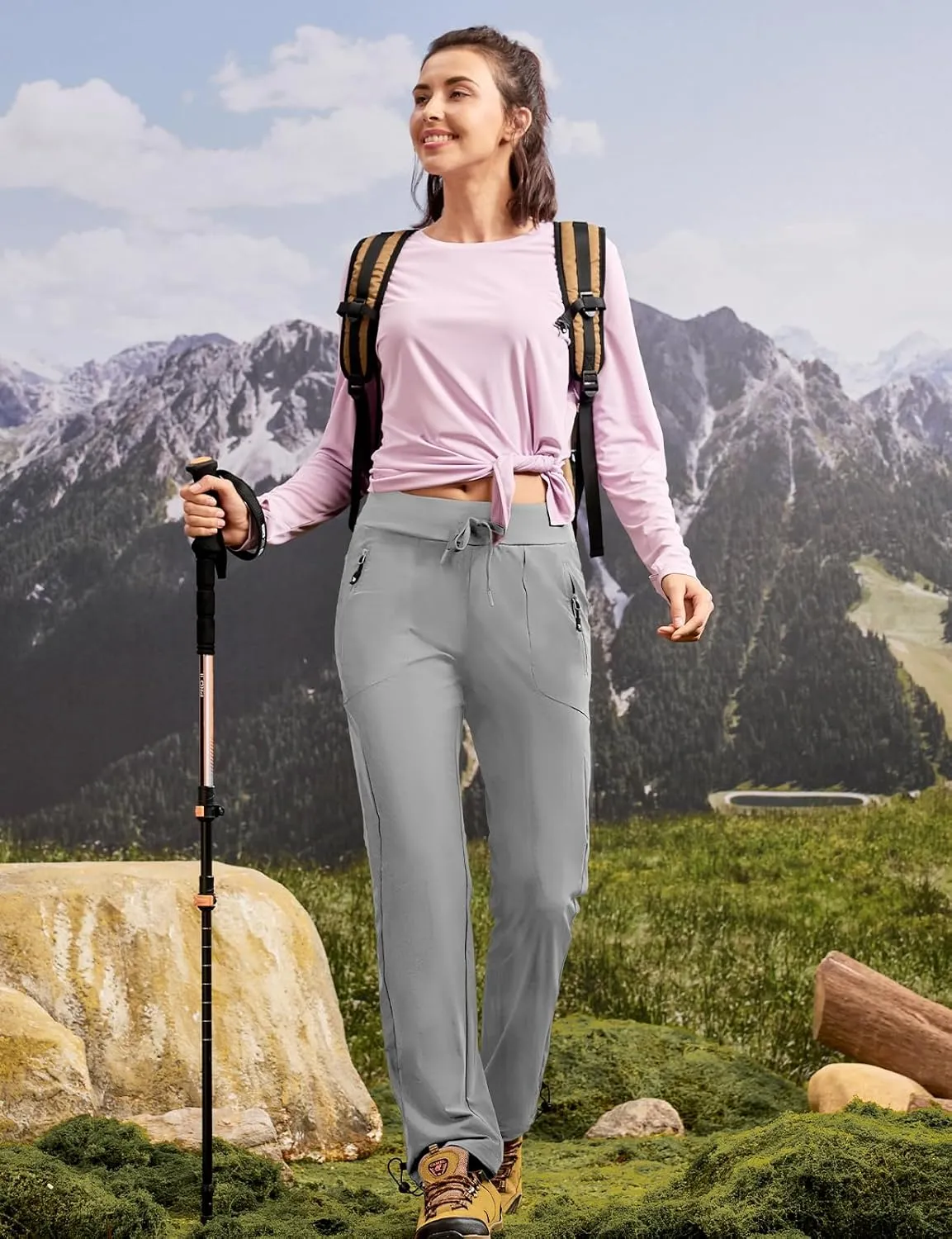 BGOWATU Women's Hiking Pants Lightweight Quick Dry Casual Joggers with Zipper Pockets Athletic Water Resistant Outdoor
