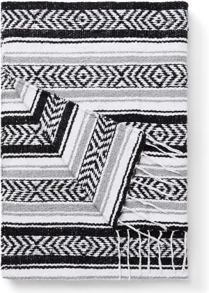 Black and Gray Mexican Blanket by Laguna Beach Textile Co - Beach, Yoga, Camping, or Decorative Throw Blanket - Traditional Handmade Serape - Gray Noir